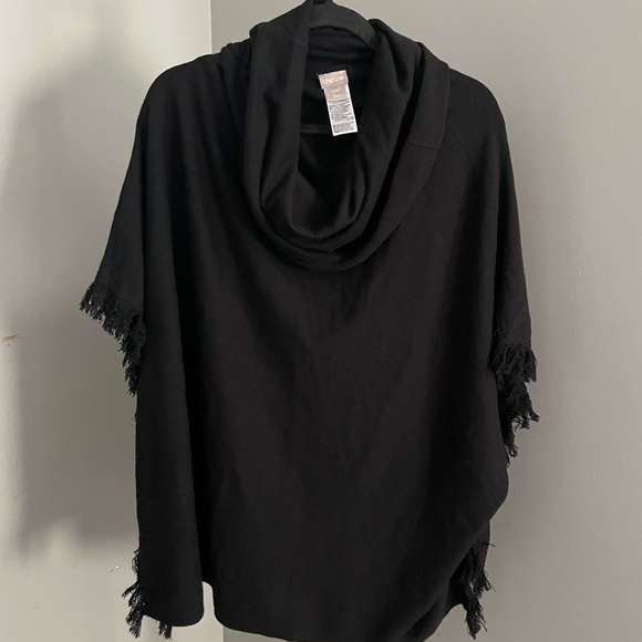 Chico's Black Poncho Sweater Fringe Trim Cowl Neck Size Large/XL - Picture 1 of 4